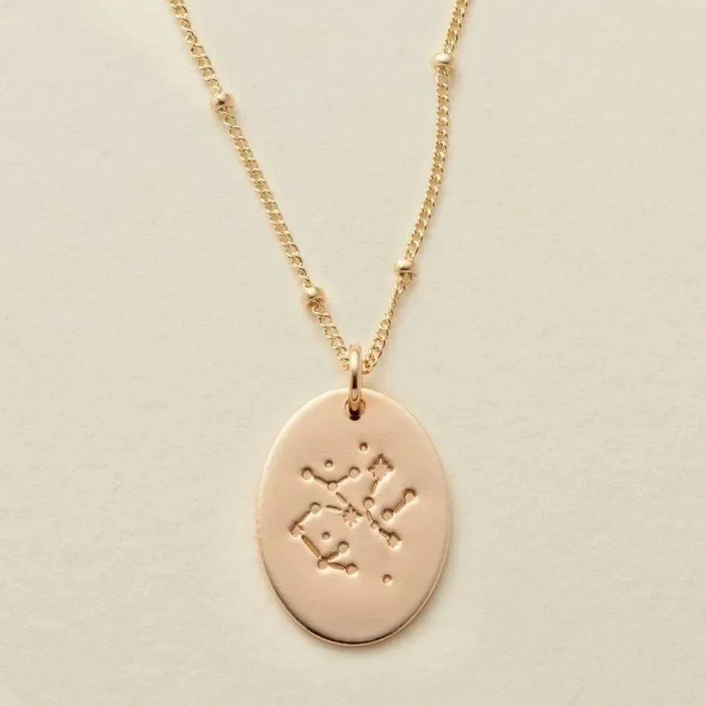 Sagittarius Zodiac Sign Gold Oval Disc Necklace
